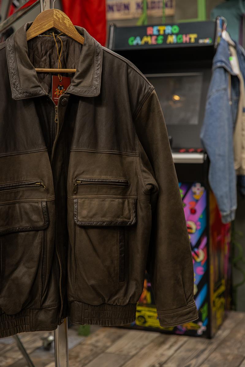 İtalian Eskitme Salaş Bomber Model Unisex Deri Ceket