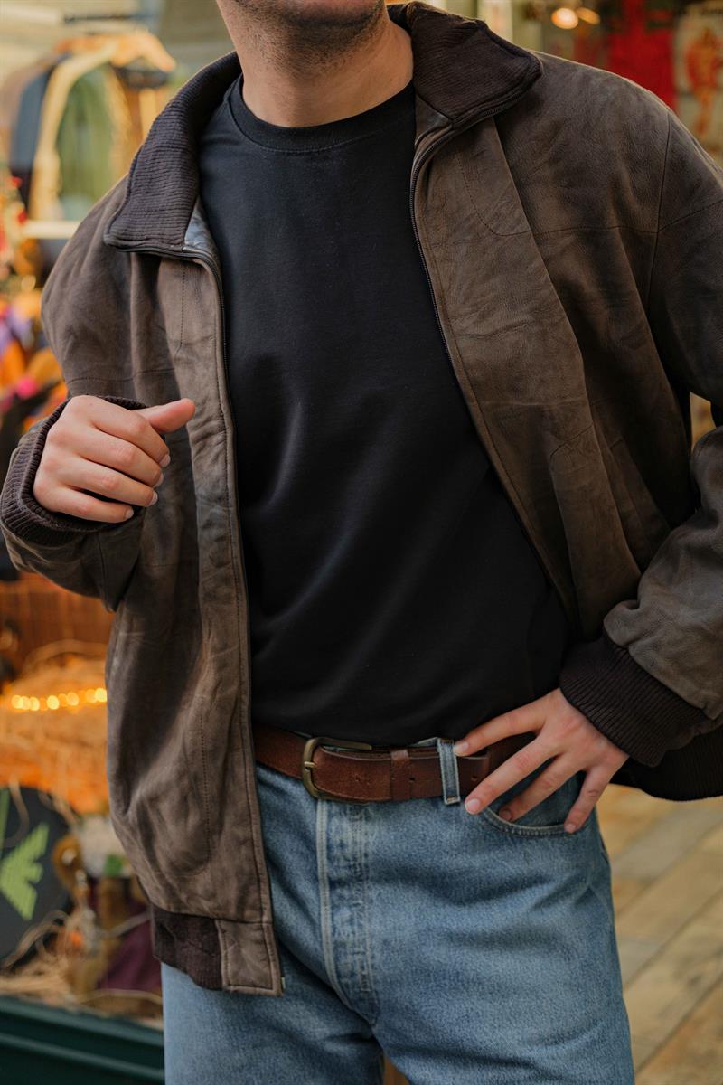 Kahve Bomber Vintage Unisex Deri Ceket