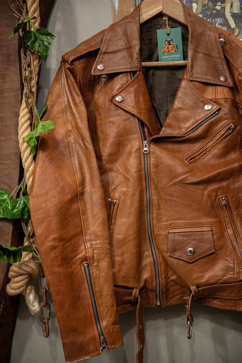 Kahve Renk Classic Biker Deri Ceket