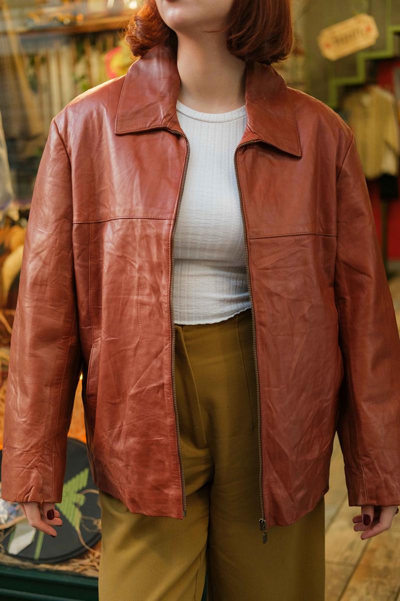 KAPRIUS Blazer Model Kiremit Renk Kadın Deri Ceket