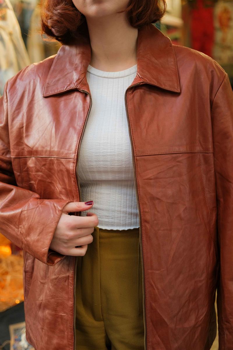 KAPRIUS Blazer Model Kiremit Renk Kadın Deri Ceket