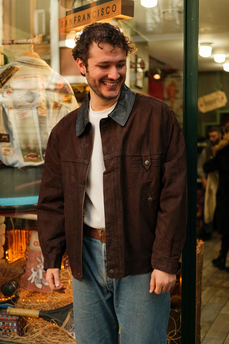 KAPRIUS Yaka Detay Casual Unisex Deri Ceket