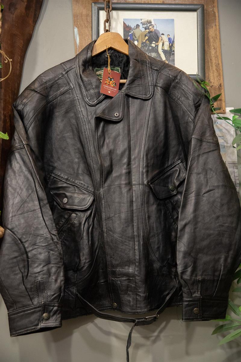 Kemerli Oversize Bomber Deri Ceket
