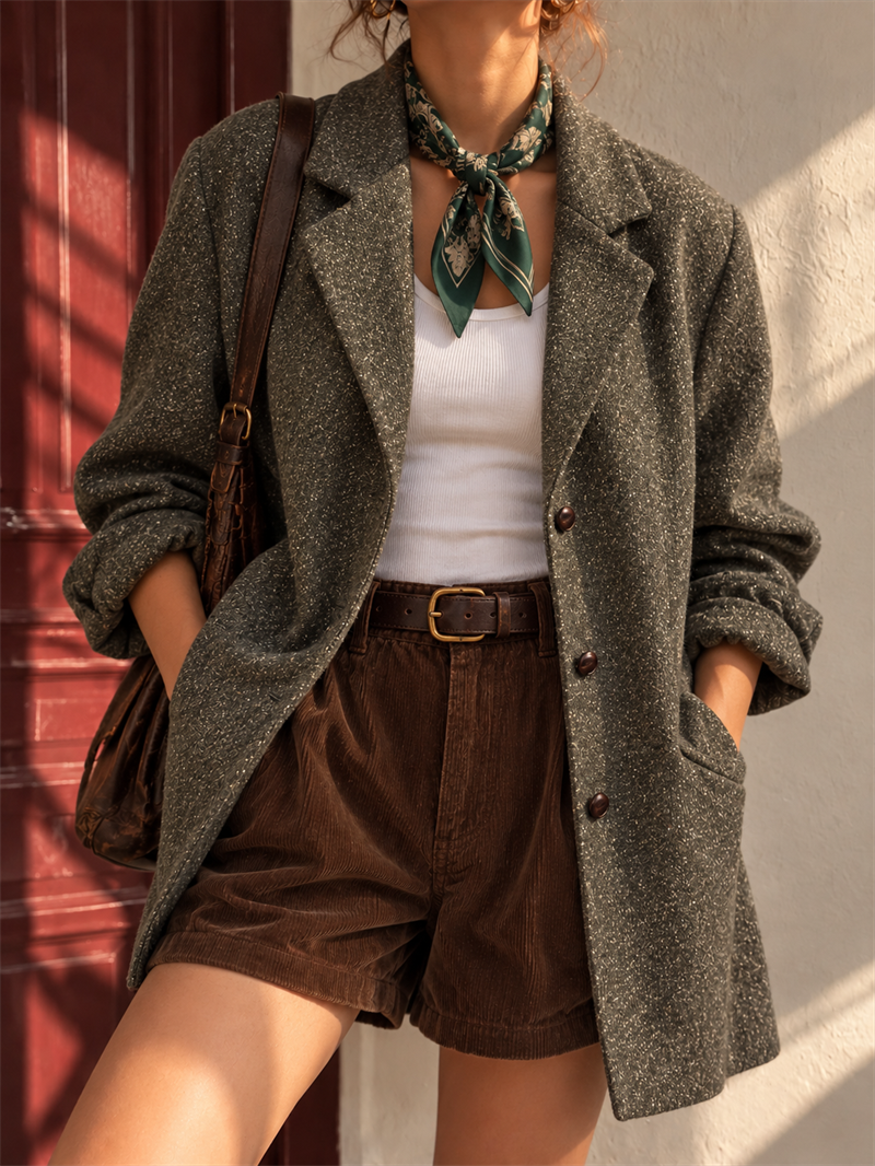 Kırçıllı Yünlü Tweed Klasik Ceket