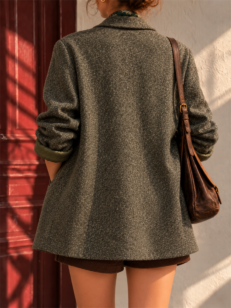 Kırçıllı Yünlü Tweed Klasik Ceket
