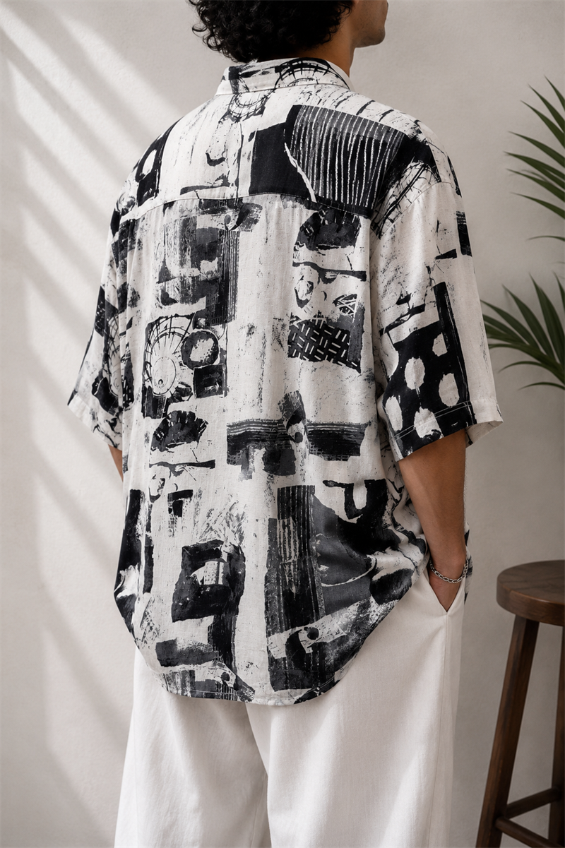 Kübik Motifli Oversize Gömlek