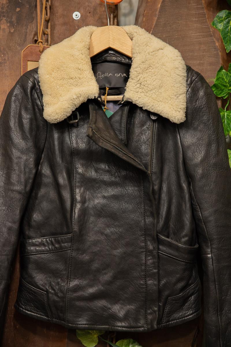 Kürk Yaka Classic Biker Deri Ceket