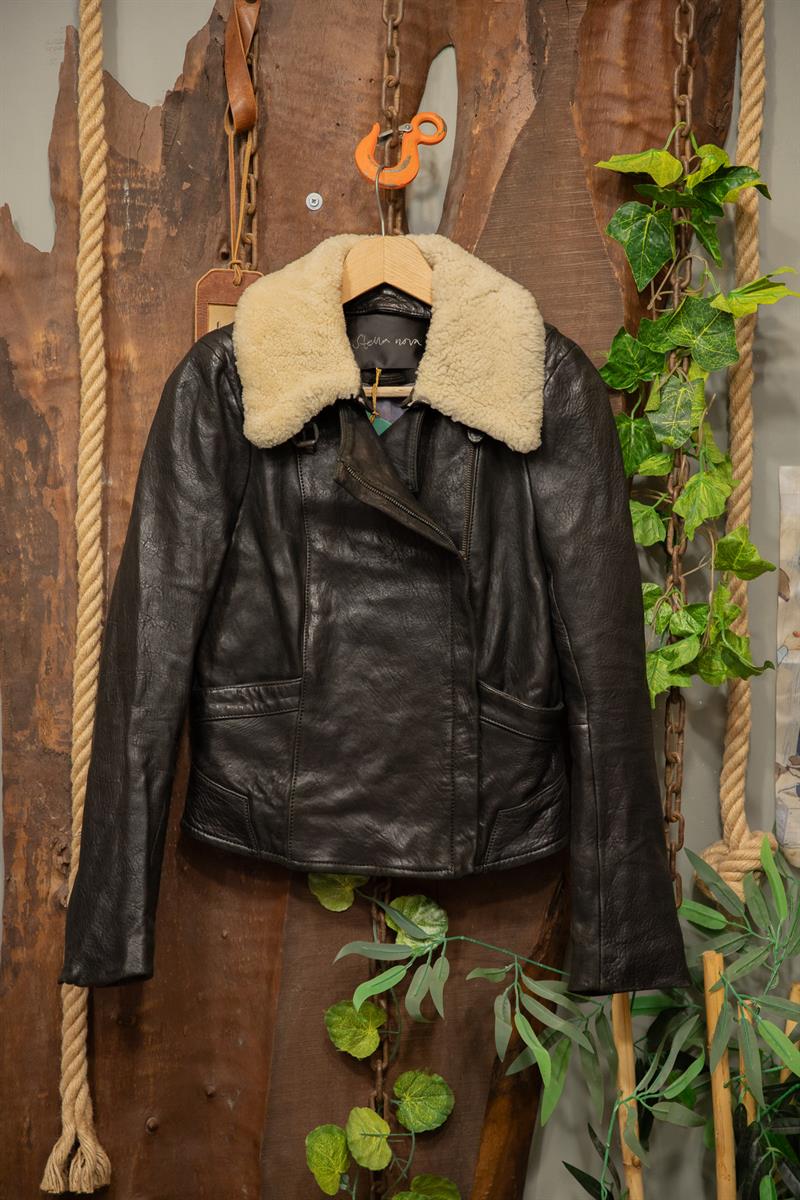Kürk Yaka Classic Biker Deri Ceket