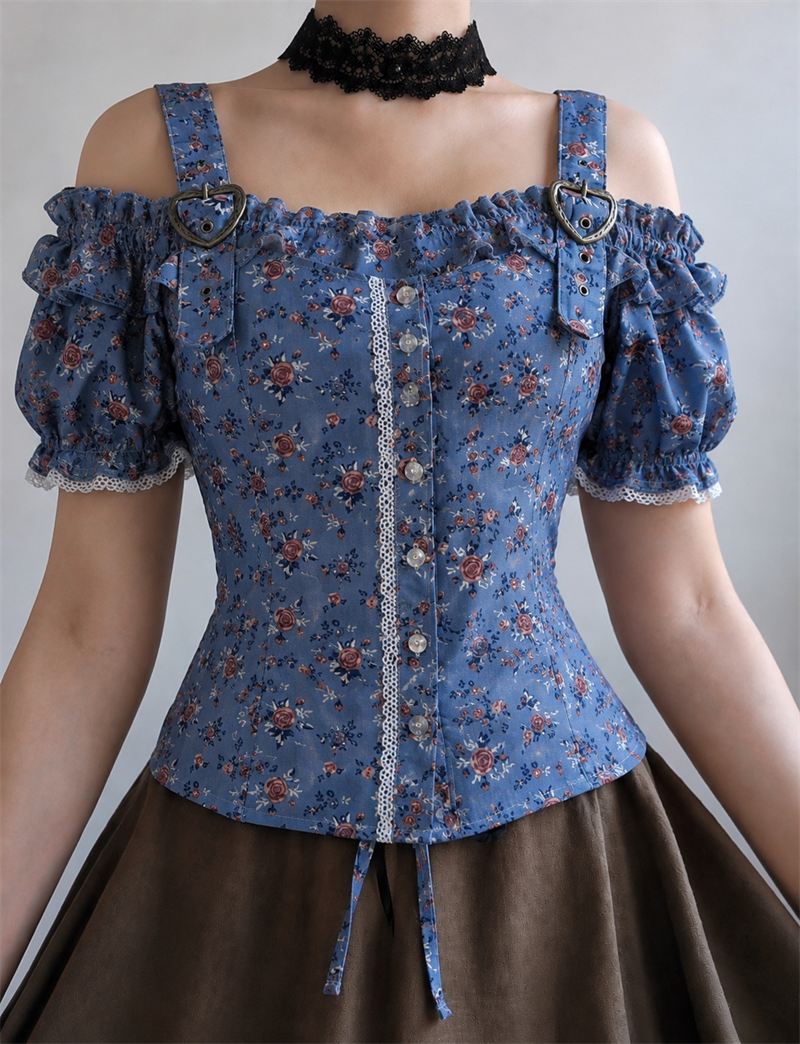 Lace Trimmed Blue Blouse