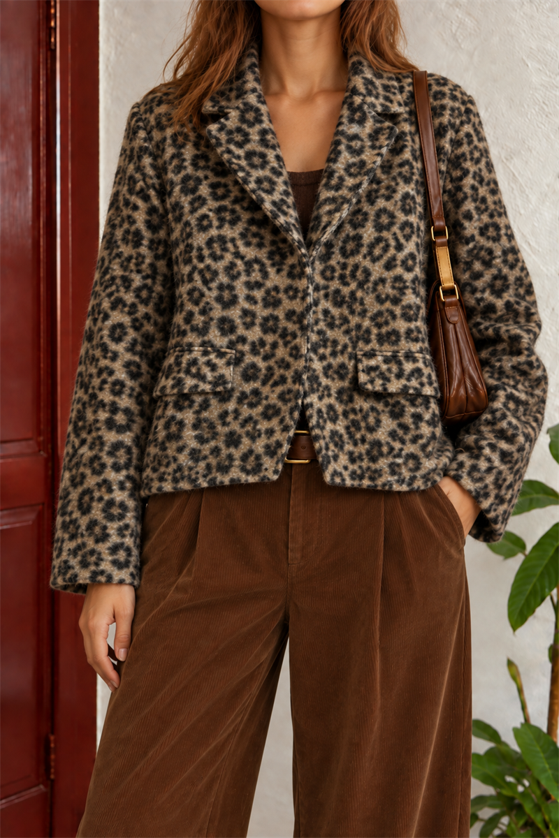 Leopar Desenli Wool Blazer Ceket