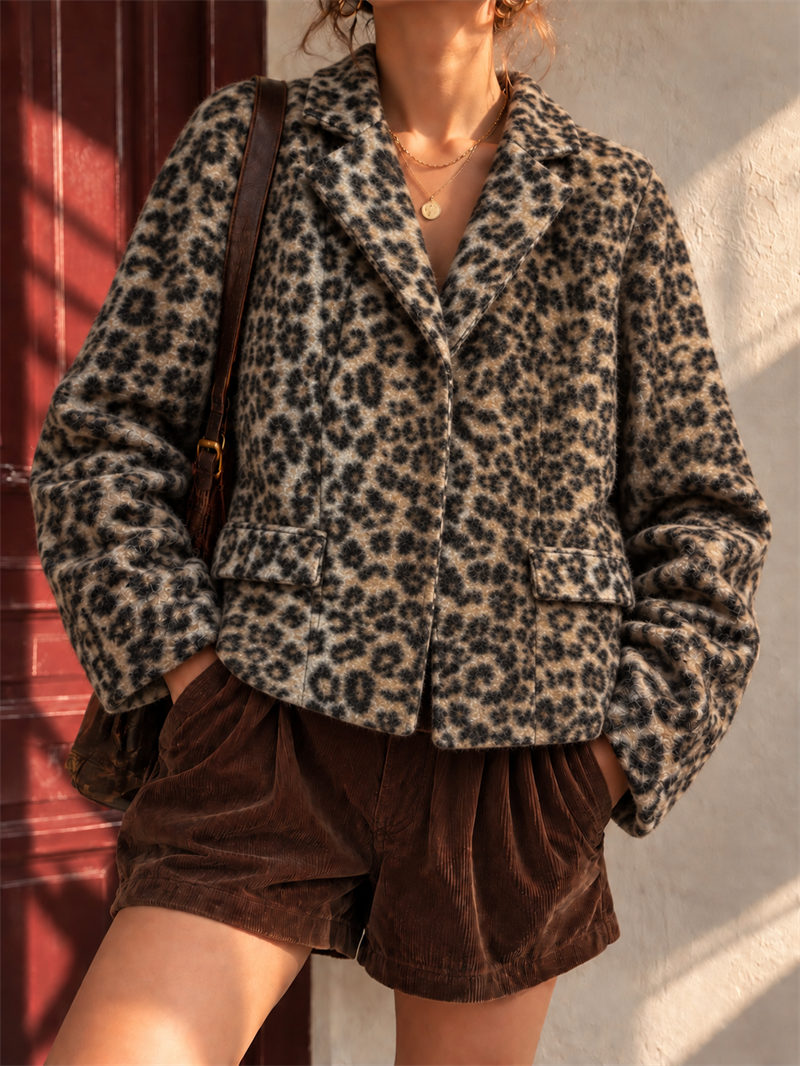 Leopar Desenli Wool Blazer Ceket