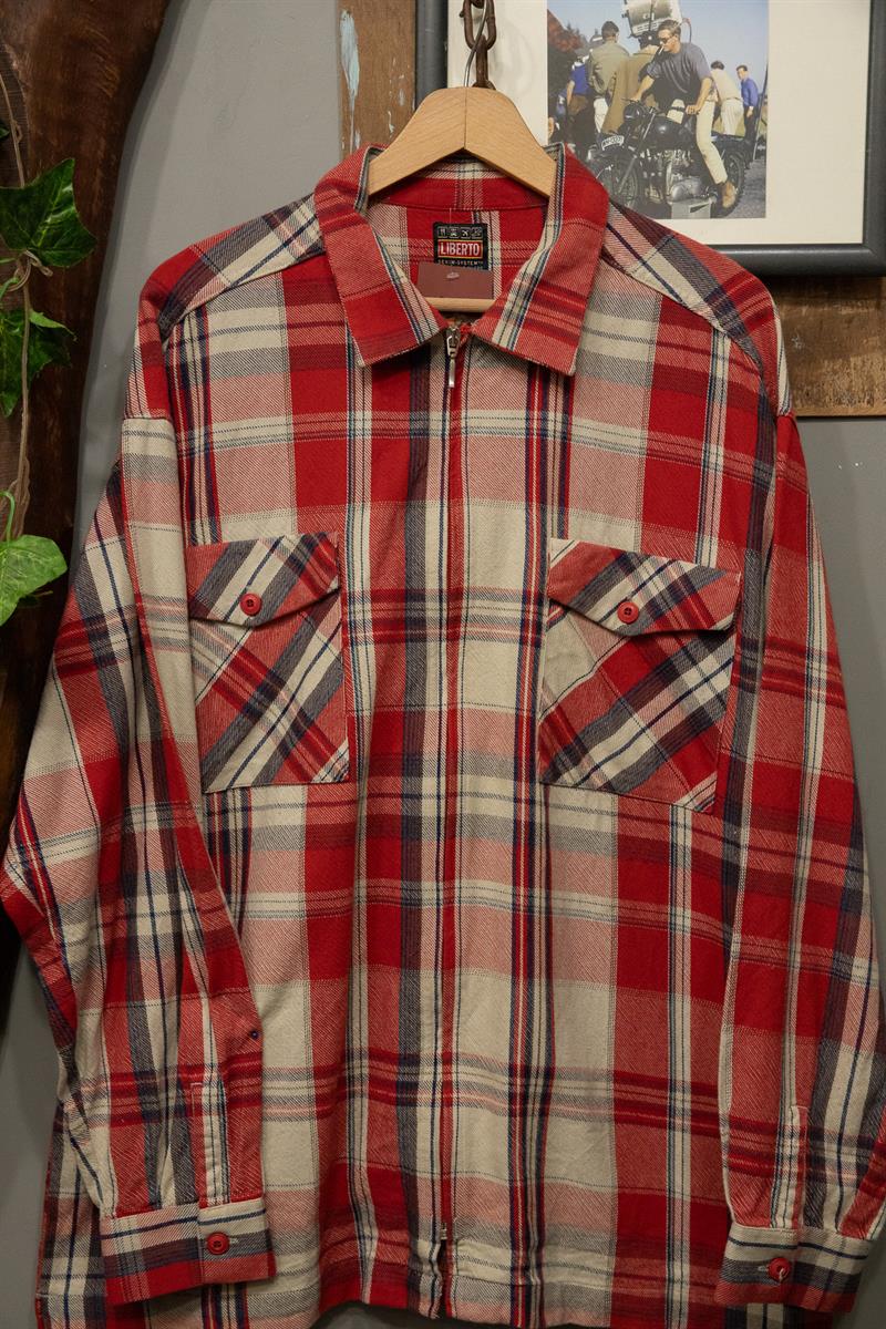 LIBERTO Denim Ekoseli Fermuarlı Gömlek