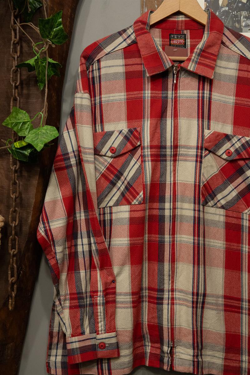 LIBERTO Denim Ekoseli Fermuarlı Gömlek