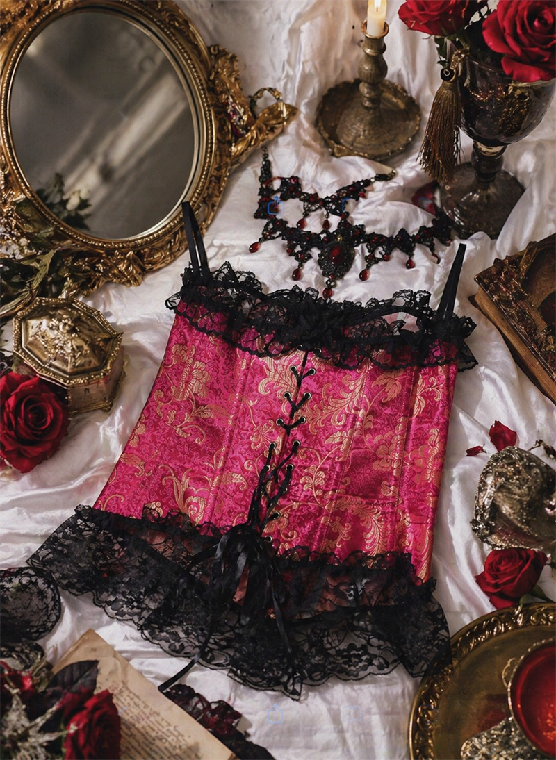 Magenta&Gold Brocade Korse