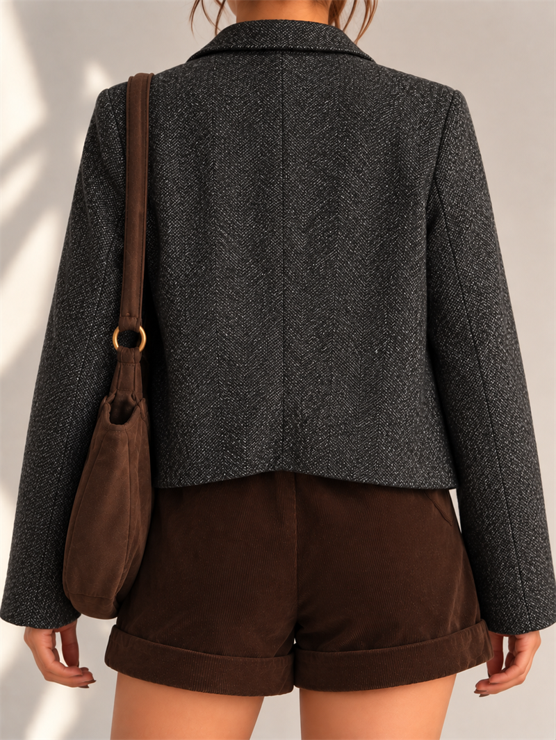 Metal Tokalı Classic Tweed Yün Ceket