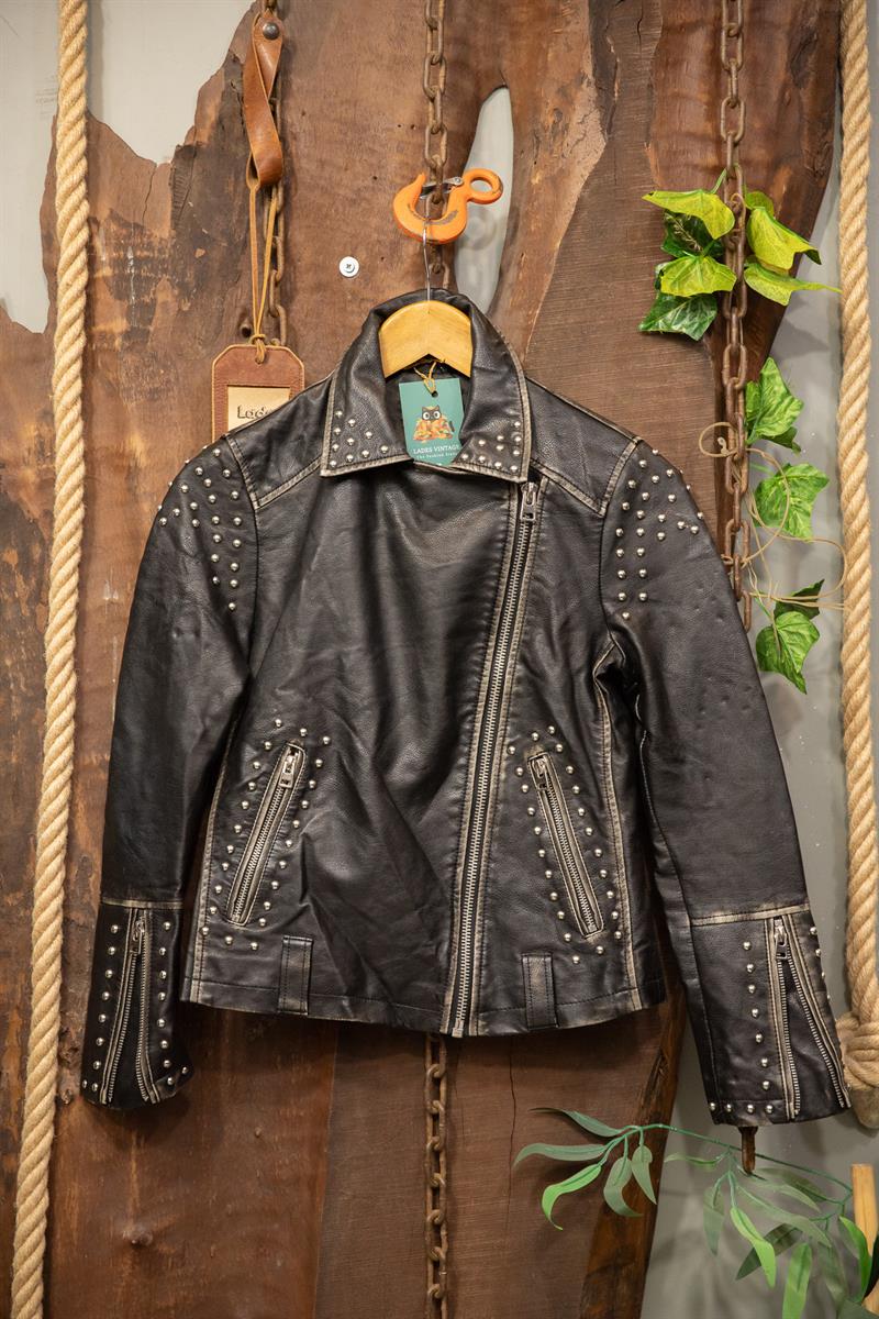 Metal Zımbalı Biker Deri Ceket