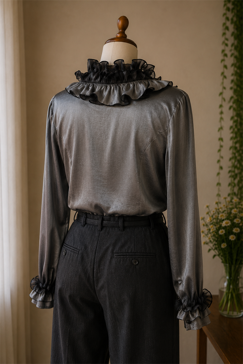Metallic Sİlver Satin Blouse