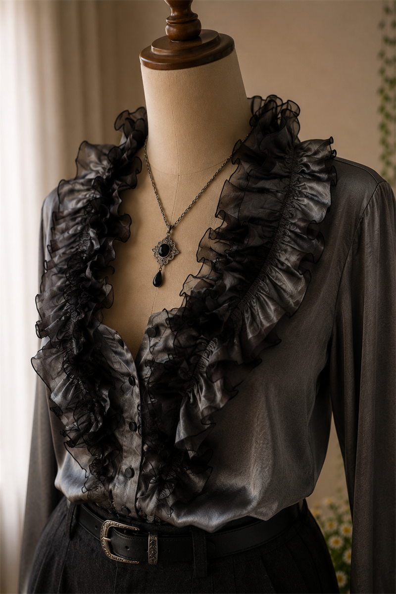 Metallic Sİlver Satin Blouse