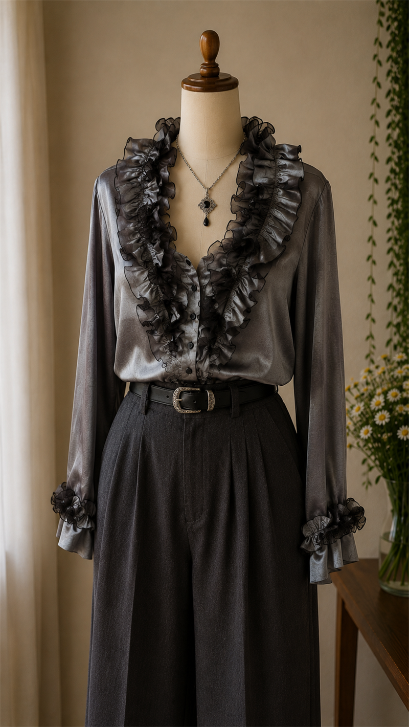 Metallic Sİlver Satin Blouse