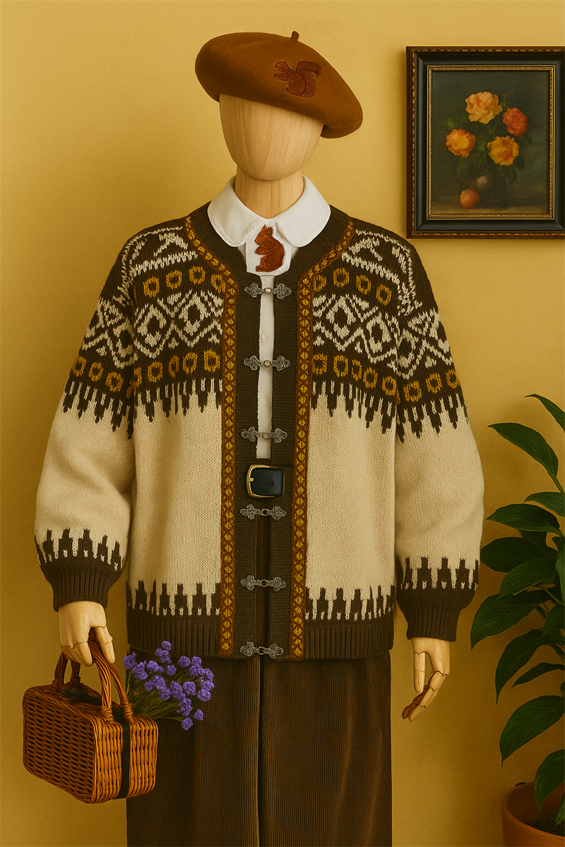Mustard Pattern Wool Ceket-Hırka