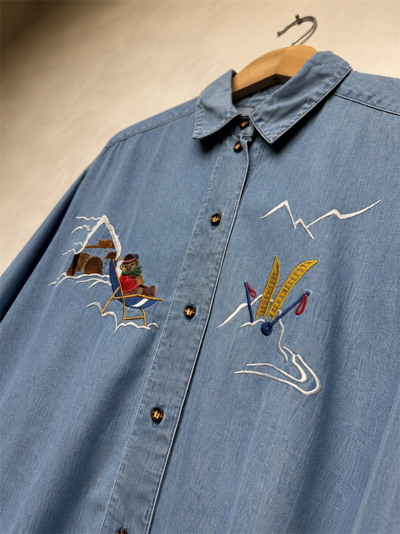 Nakışlı 1990s Denim Gömlek