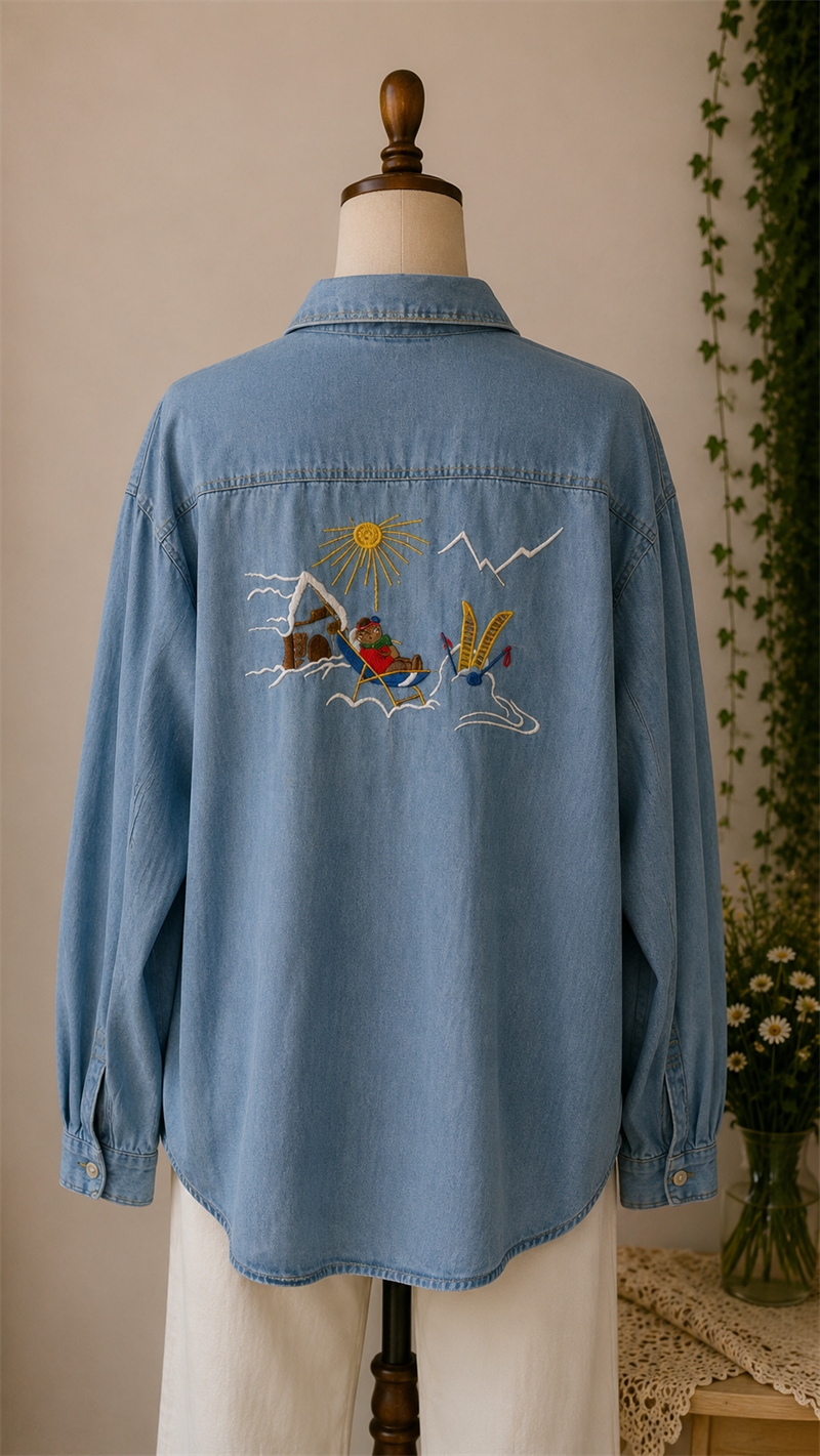 Nakışlı 1990s Denim Gömlek