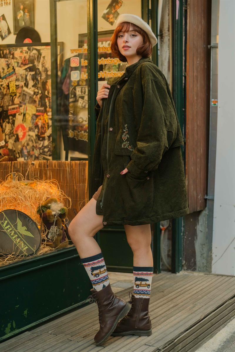 Nakışlı Kadife Unisex Vintage Ceket/Mont