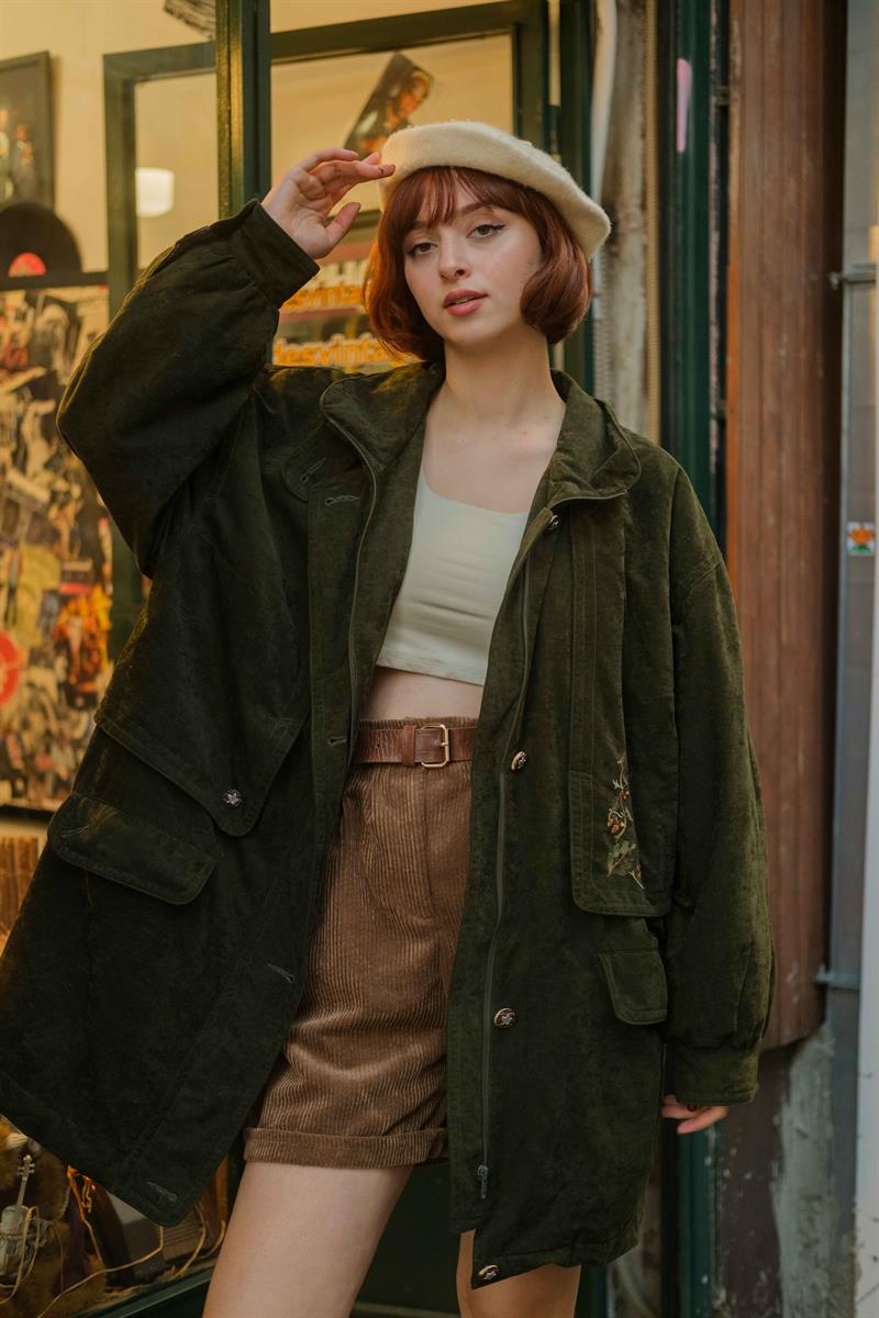 Nakışlı Kadife Unisex Vintage Ceket/Mont
