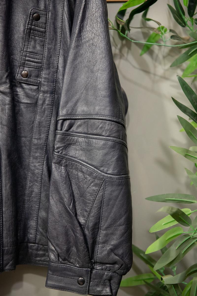 Navy Blue Bomber Deri Ceket