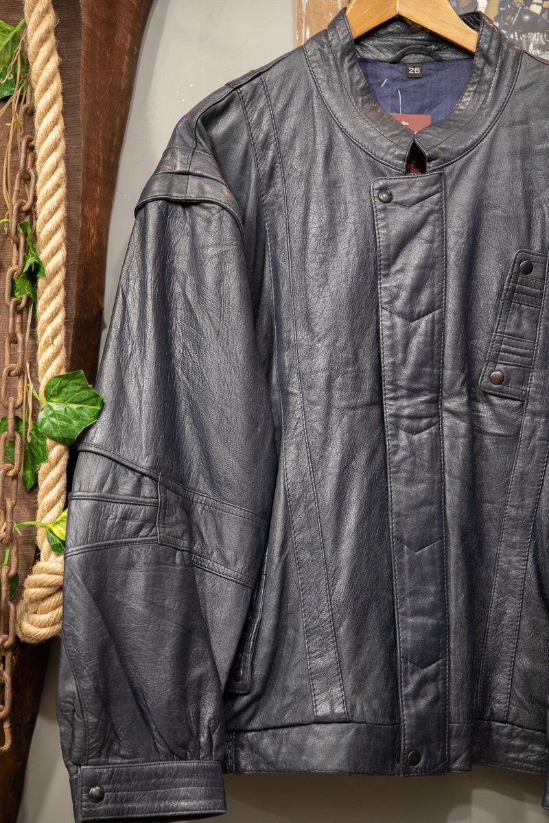 Navy Blue Bomber Deri Ceket