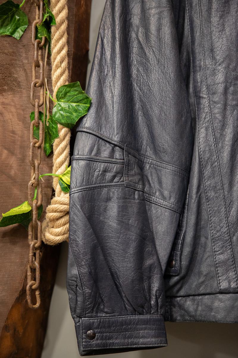 Navy Blue Bomber Deri Ceket