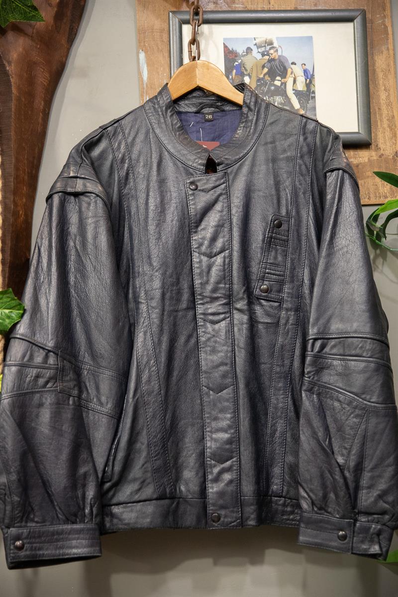 Navy Blue Bomber Deri Ceket