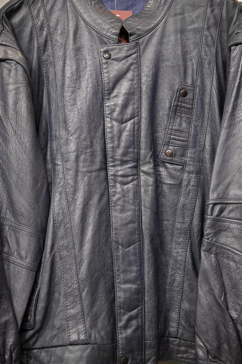Navy Blue Bomber Deri Ceket