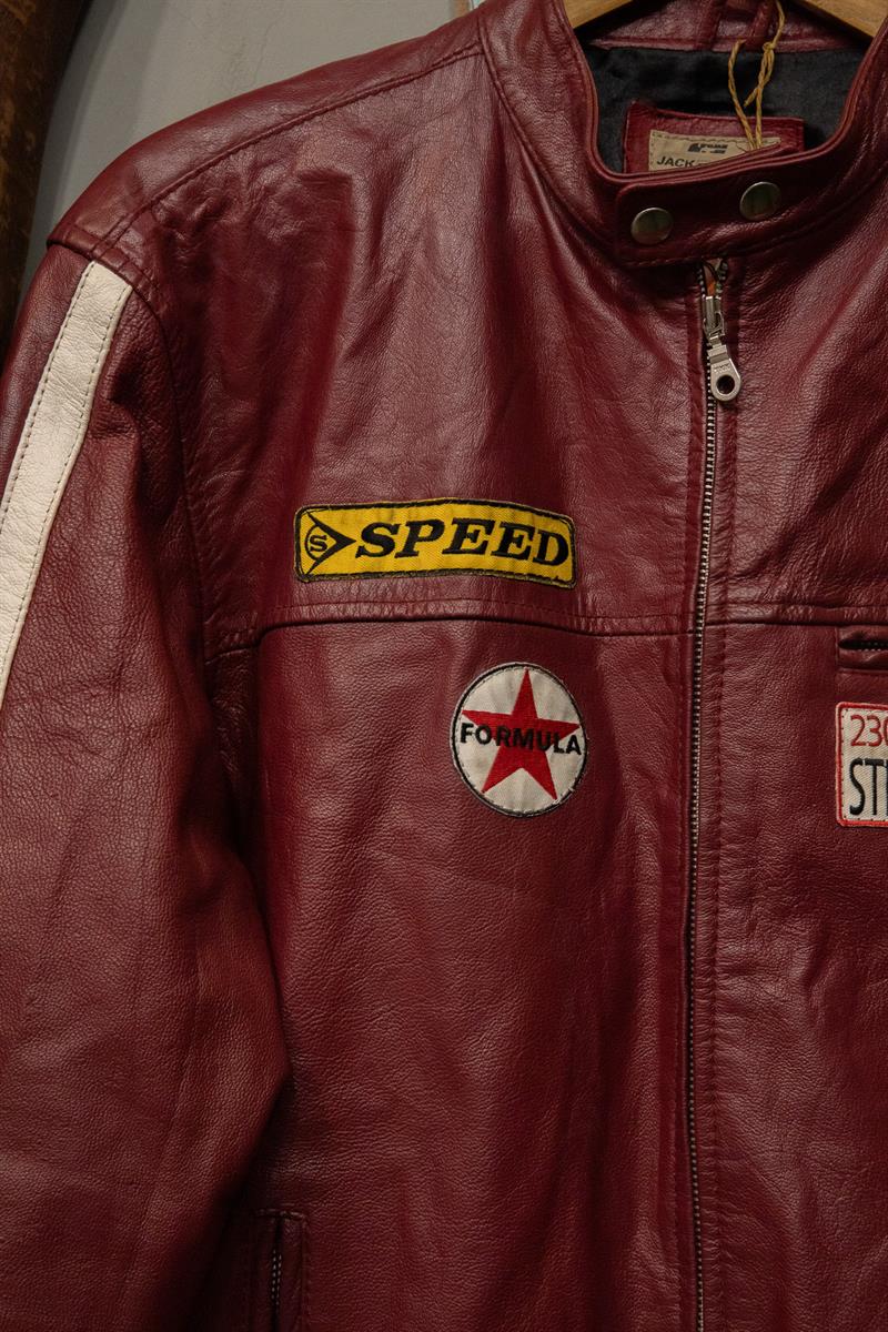 Original Biker Jack Jones Pepper Red 90s Deri Ceket