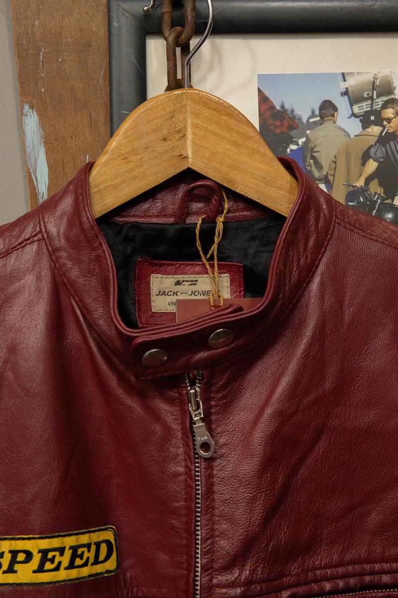 Original Biker Jack Jones Pepper Red 90s Deri Ceket