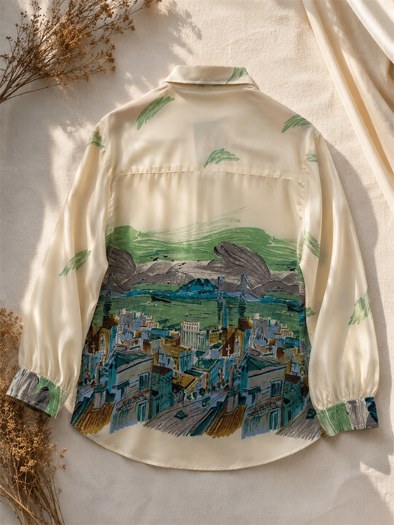 Oversize 80-90s İpek Dokulu Tasarım Gömlek