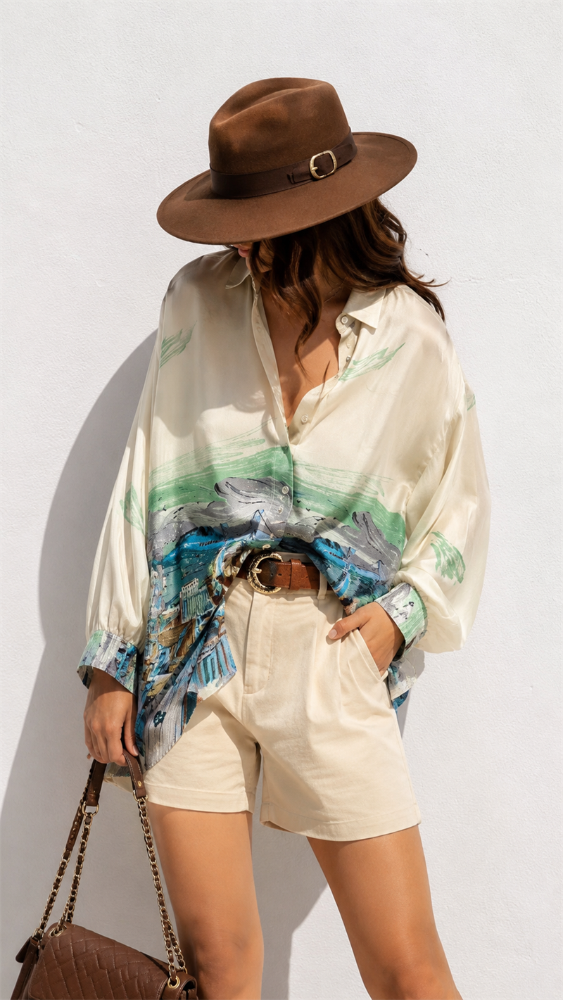 Oversize 80-90s İpek Dokulu Tasarım Gömlek