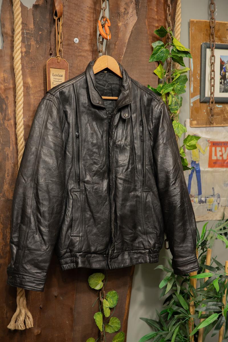 Oversize 90s Black Bomber Deri Ceket