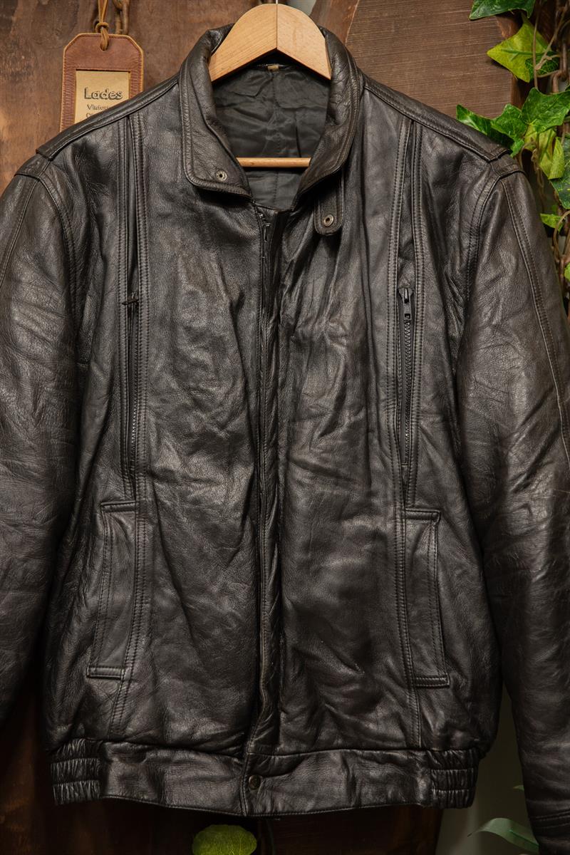 Oversize 90s Black Bomber Deri Ceket
