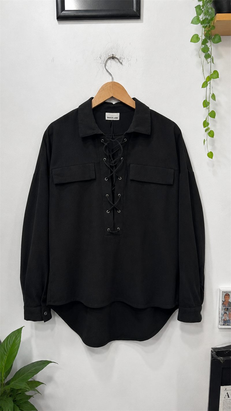 Oversize Bağcıklı Tasarım Gömlek