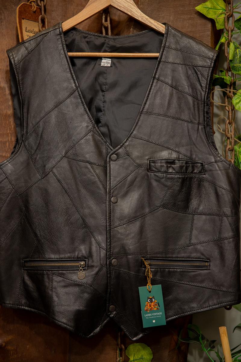 Oversize Black Moto Deri Yelek
