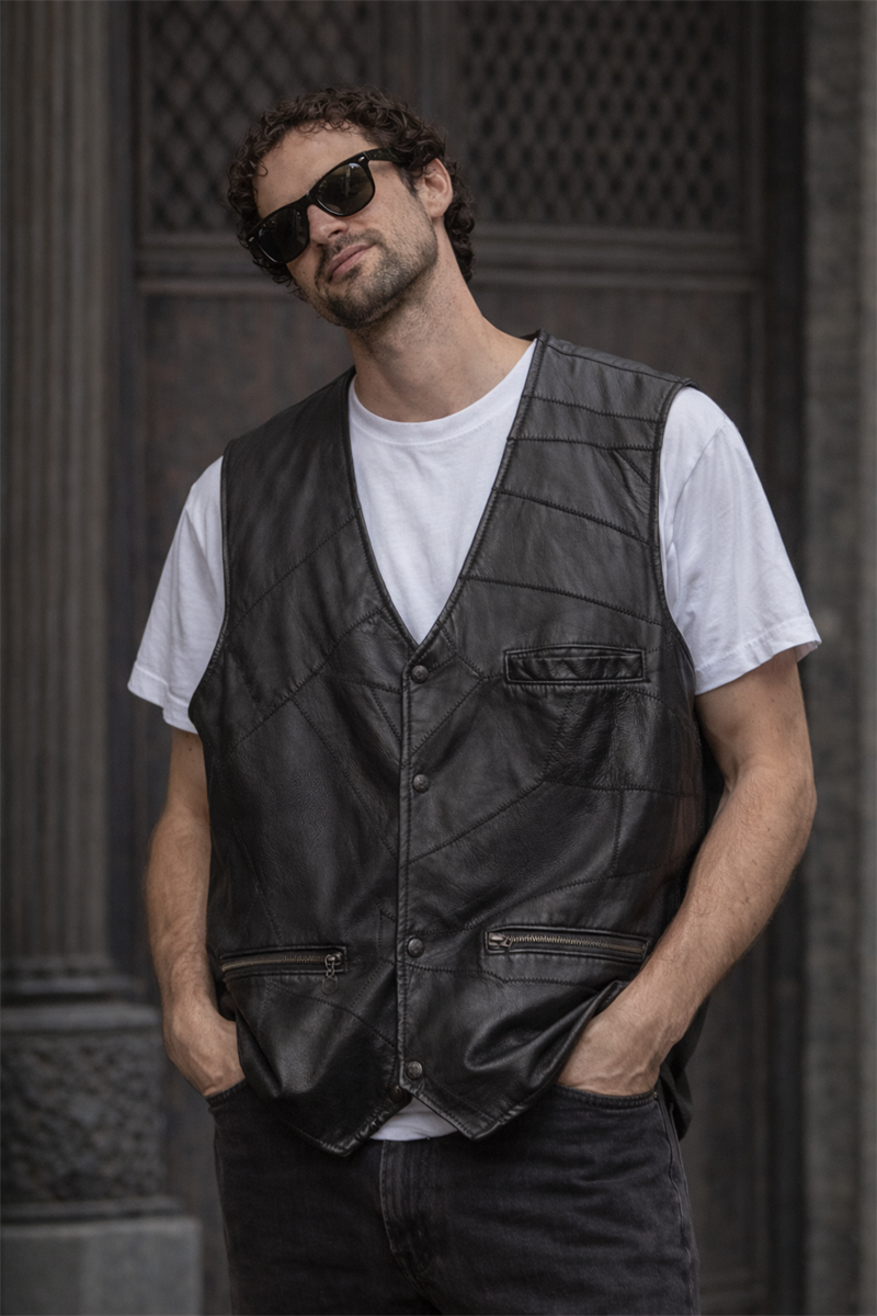 Oversize Black Moto Deri Yelek