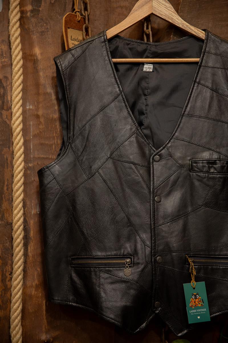 Oversize Black Moto Deri Yelek