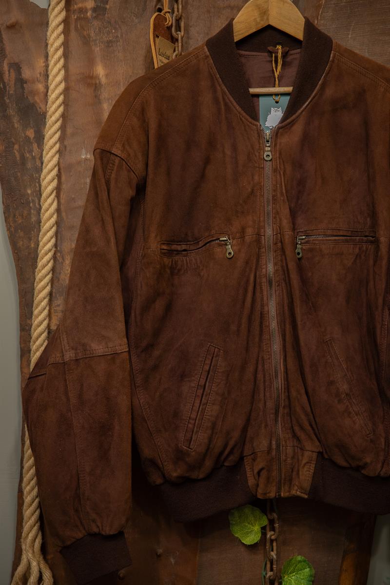 Oversize Chocolate Brown Bomber Deri Ceket