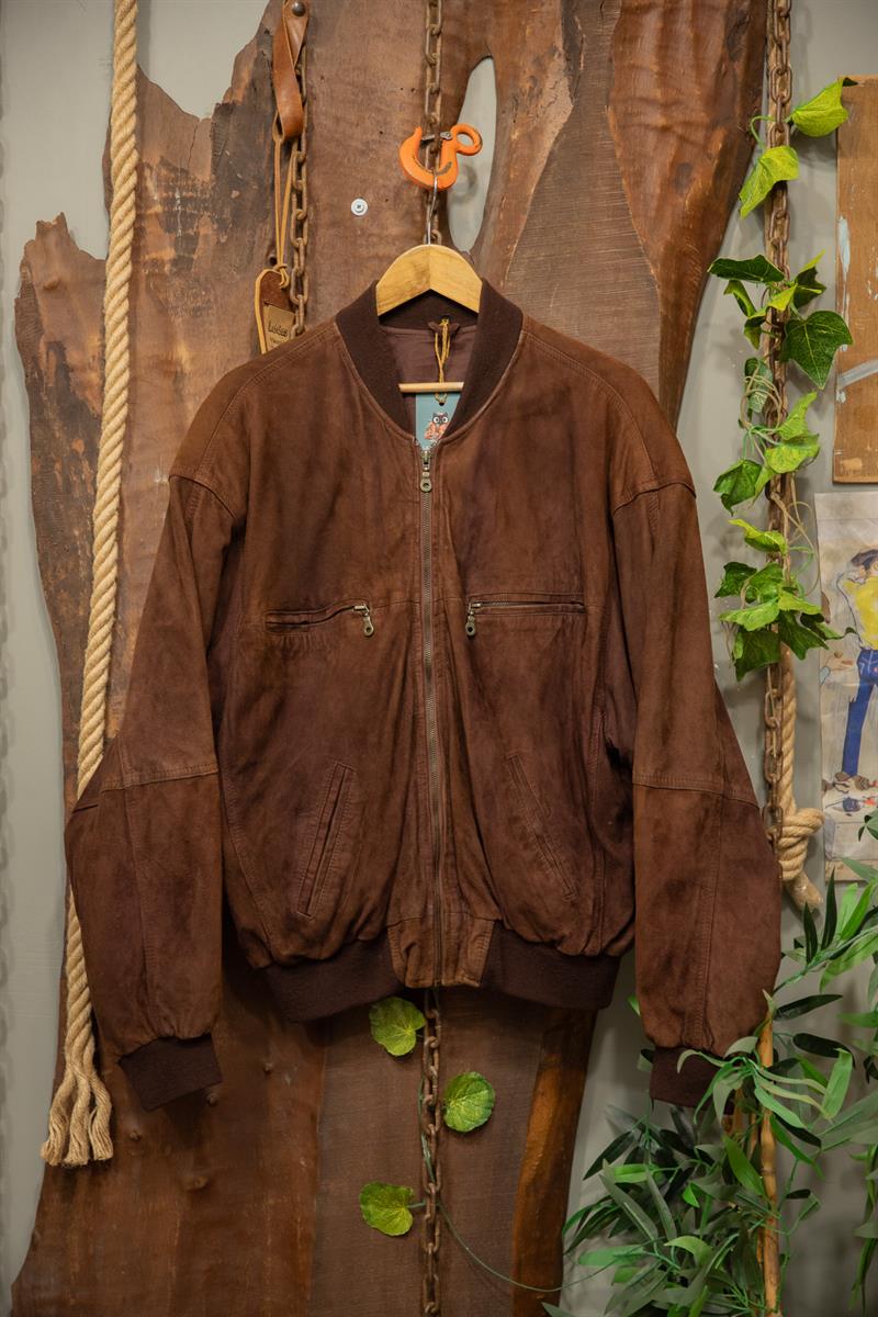 Oversize Chocolate Brown Bomber Deri Ceket