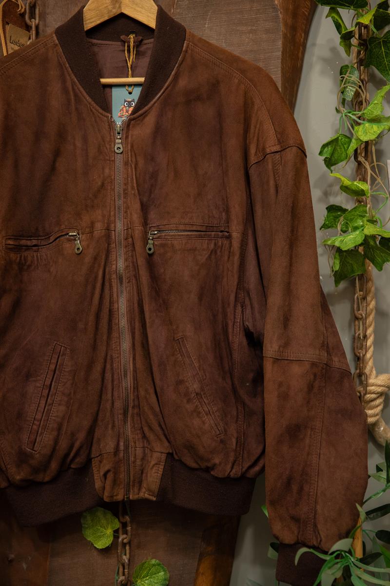 Oversize Chocolate Brown Bomber Deri Ceket
