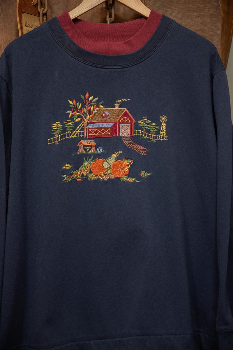 Oversize Navy Maroon Nakışlı Sweat