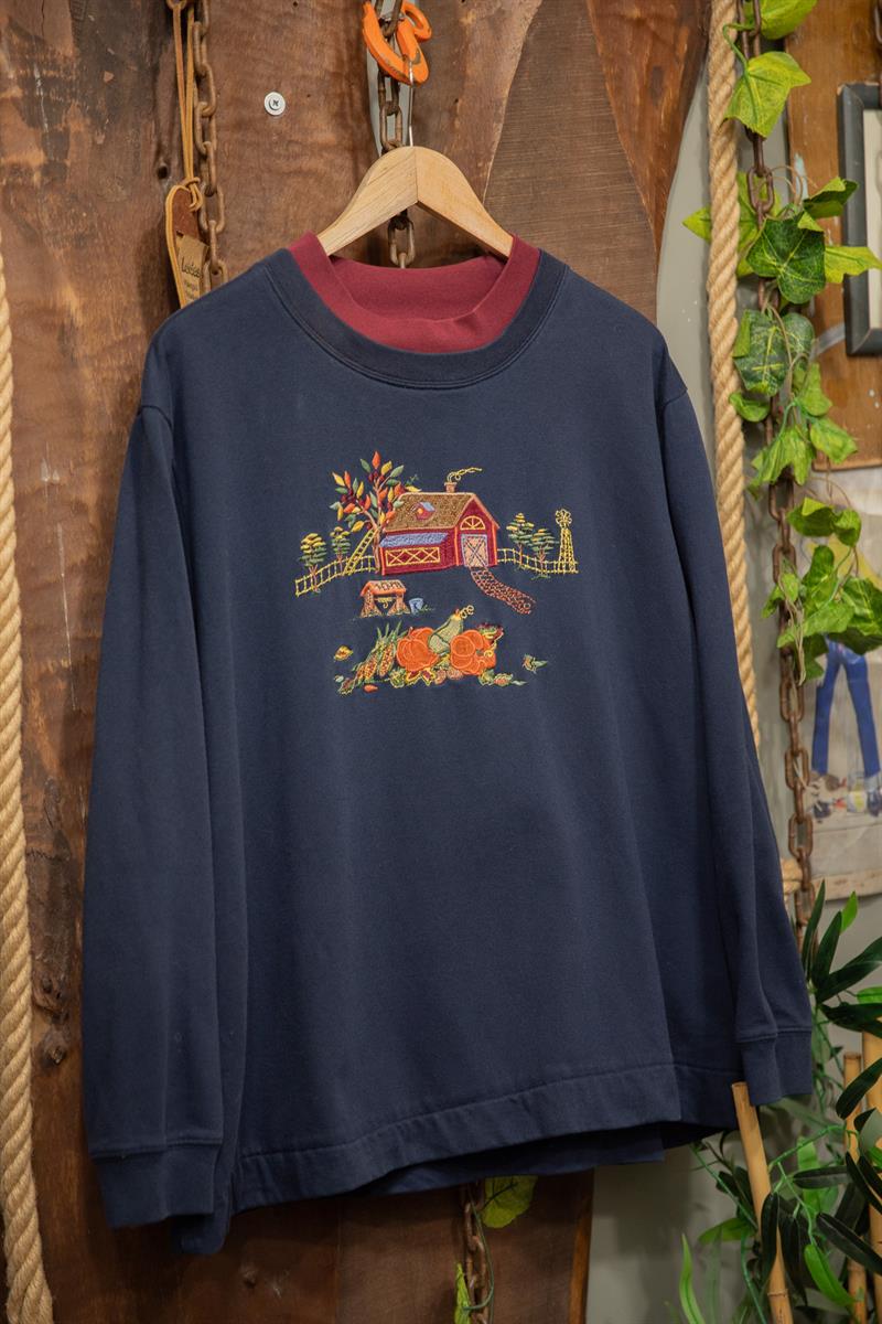Oversize Navy Maroon Nakışlı Sweat