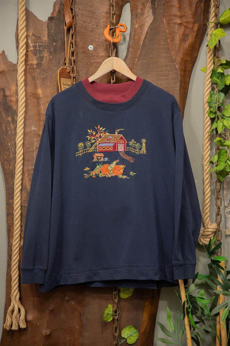 Oversize Navy Maroon Nakışlı Sweat