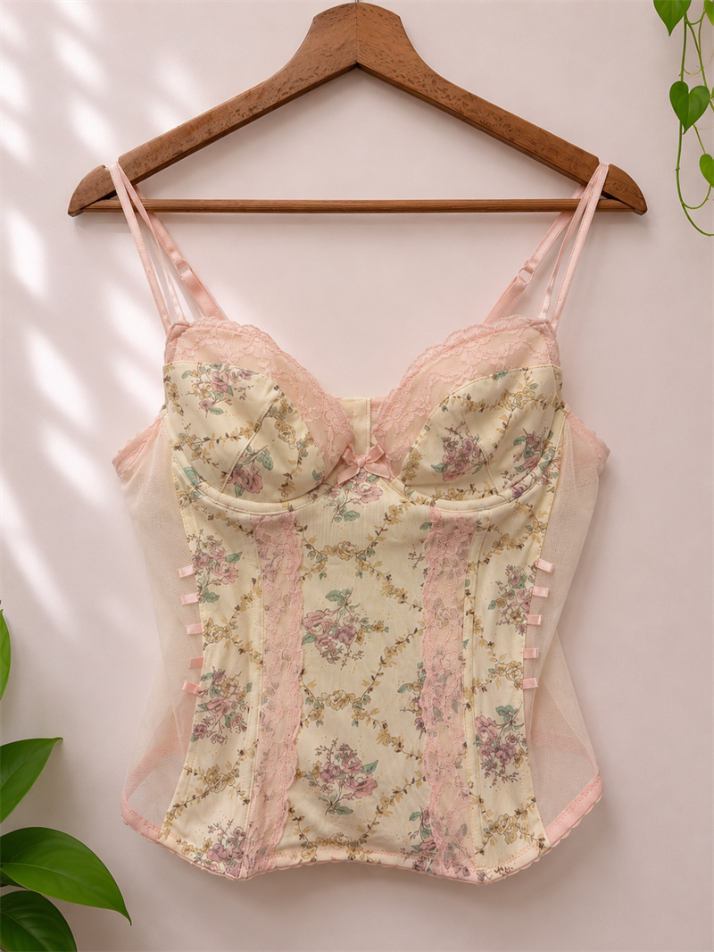 Pastel Floral&Sheer Korse